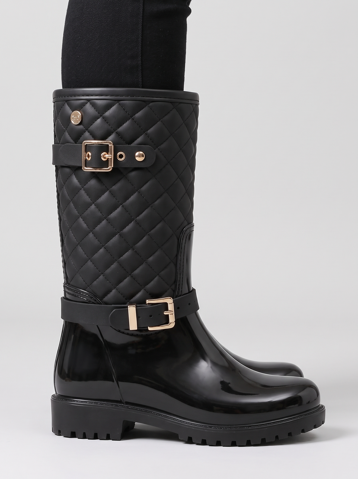 Women's Quilted Wellington Boots – Black Buckle Wellies