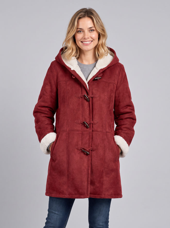 Women's Hooded Duffle Coat – Toggle Fastening Sherpa-Lined Coat