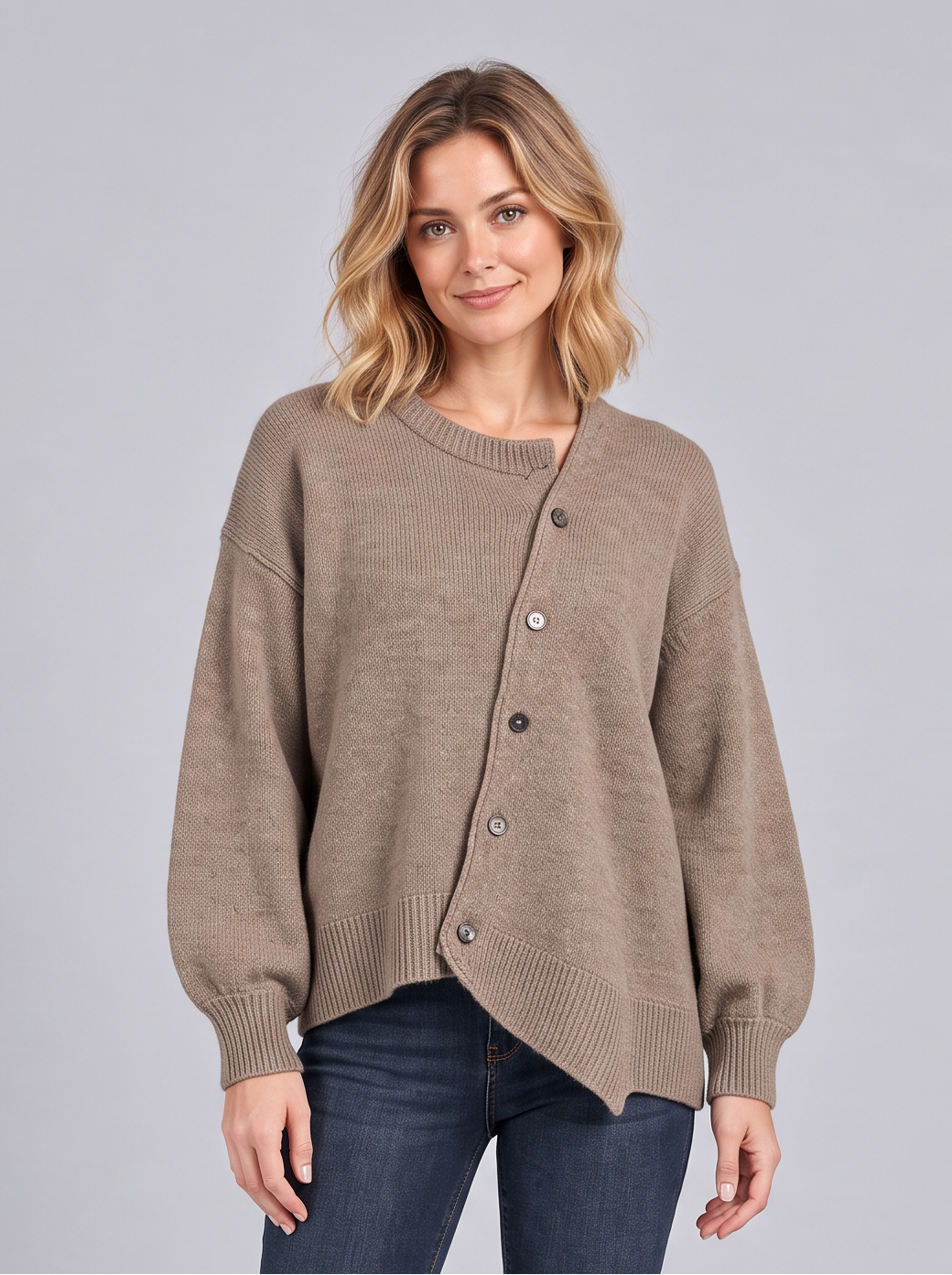 Women's 100% Cashmere Jumper – Asymmetric Button Detail