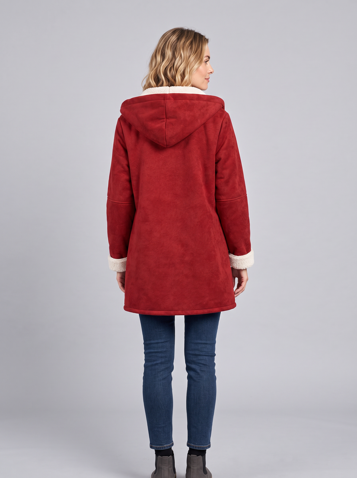 Women's Hooded Duffle Coat – Toggle Fastening Sherpa-Lined Coat