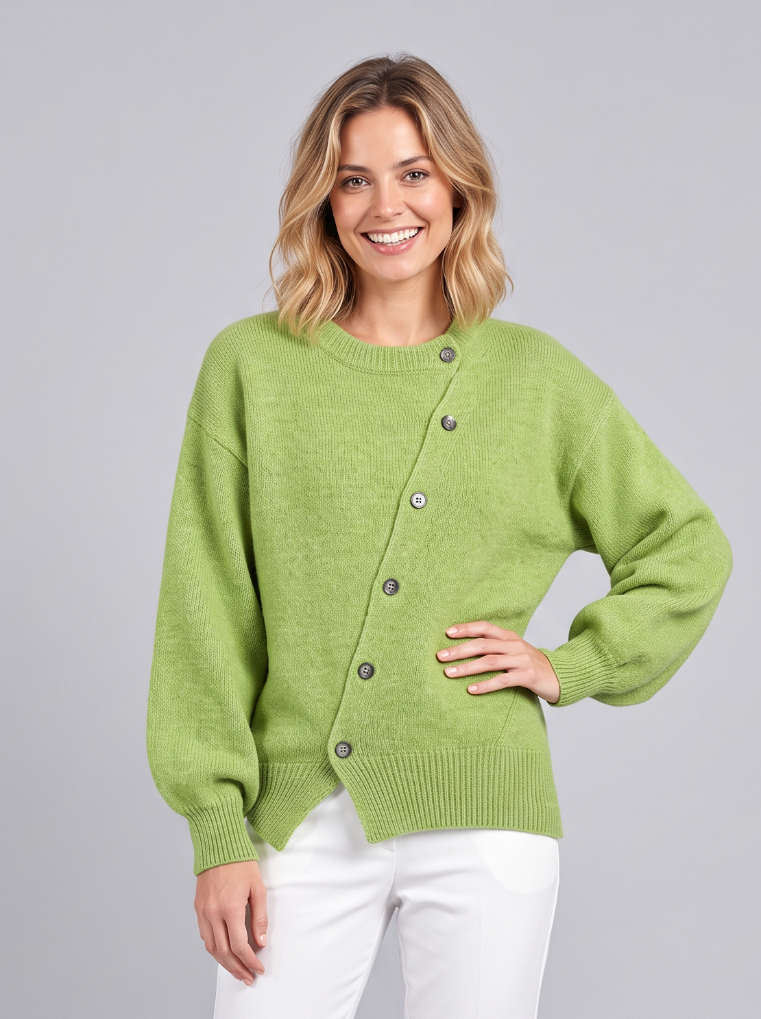 Women's 100% Cashmere Jumper – Asymmetric Button Detail