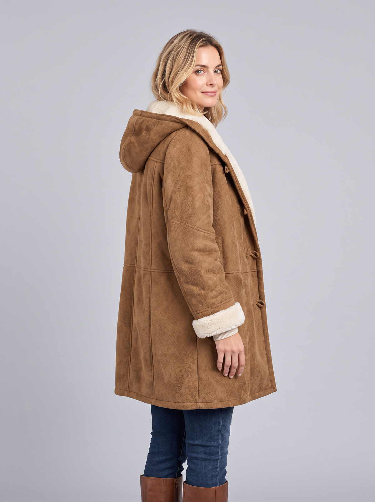 Women's Hooded Duffle Coat – Toggle Fastening Sherpa-Lined Coat