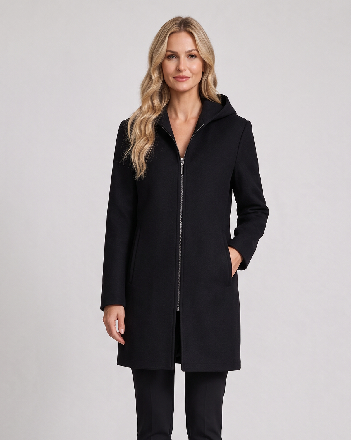 Women's Hooded Wool Coat – Long Zip Up Winter Coat