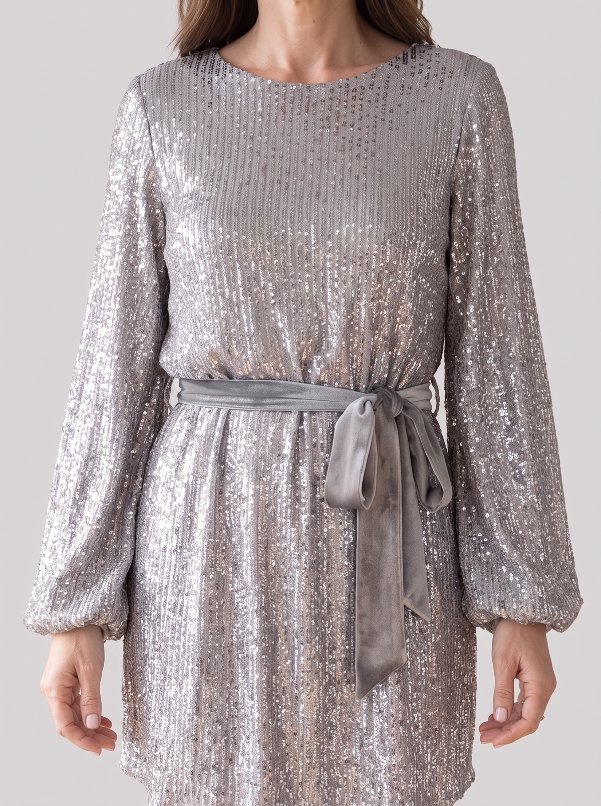 Women's Puff Sleeve Sparkly Party Dress – Belted Glitter Mini