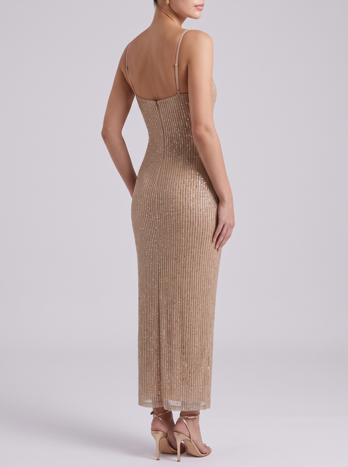 Women's Gold Sparkly Maxi Dress – Strappy Glitter Evening Gown