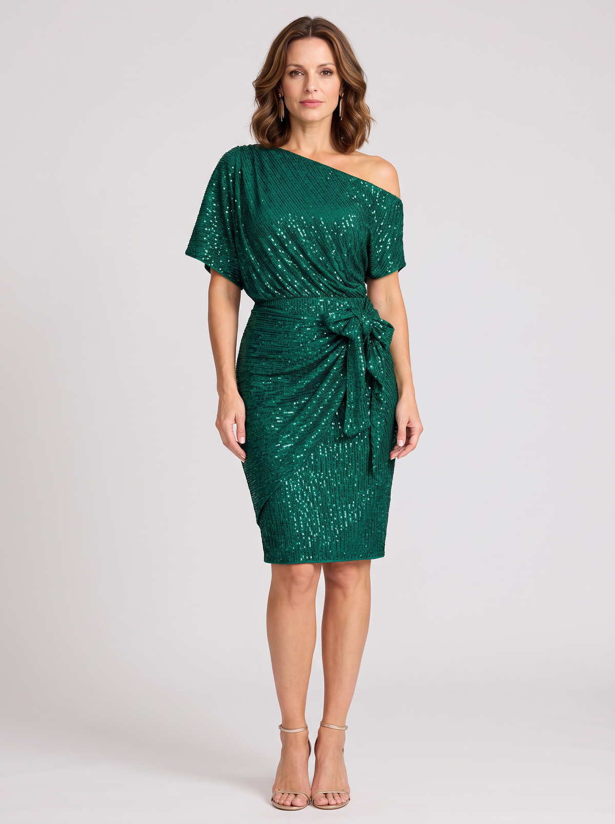 Women's Sparkly Off the Shoulder Wrap Dress – Tie Waist Party Dress