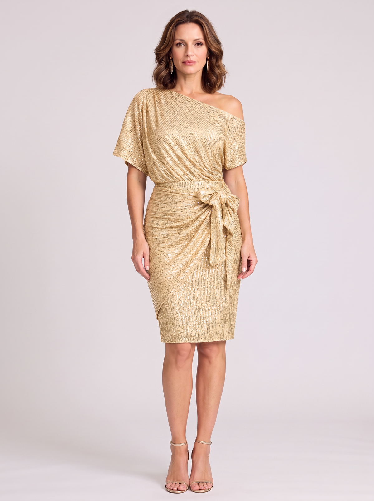 Women's Sparkly Off the Shoulder Wrap Dress – Tie Waist Party Dress
