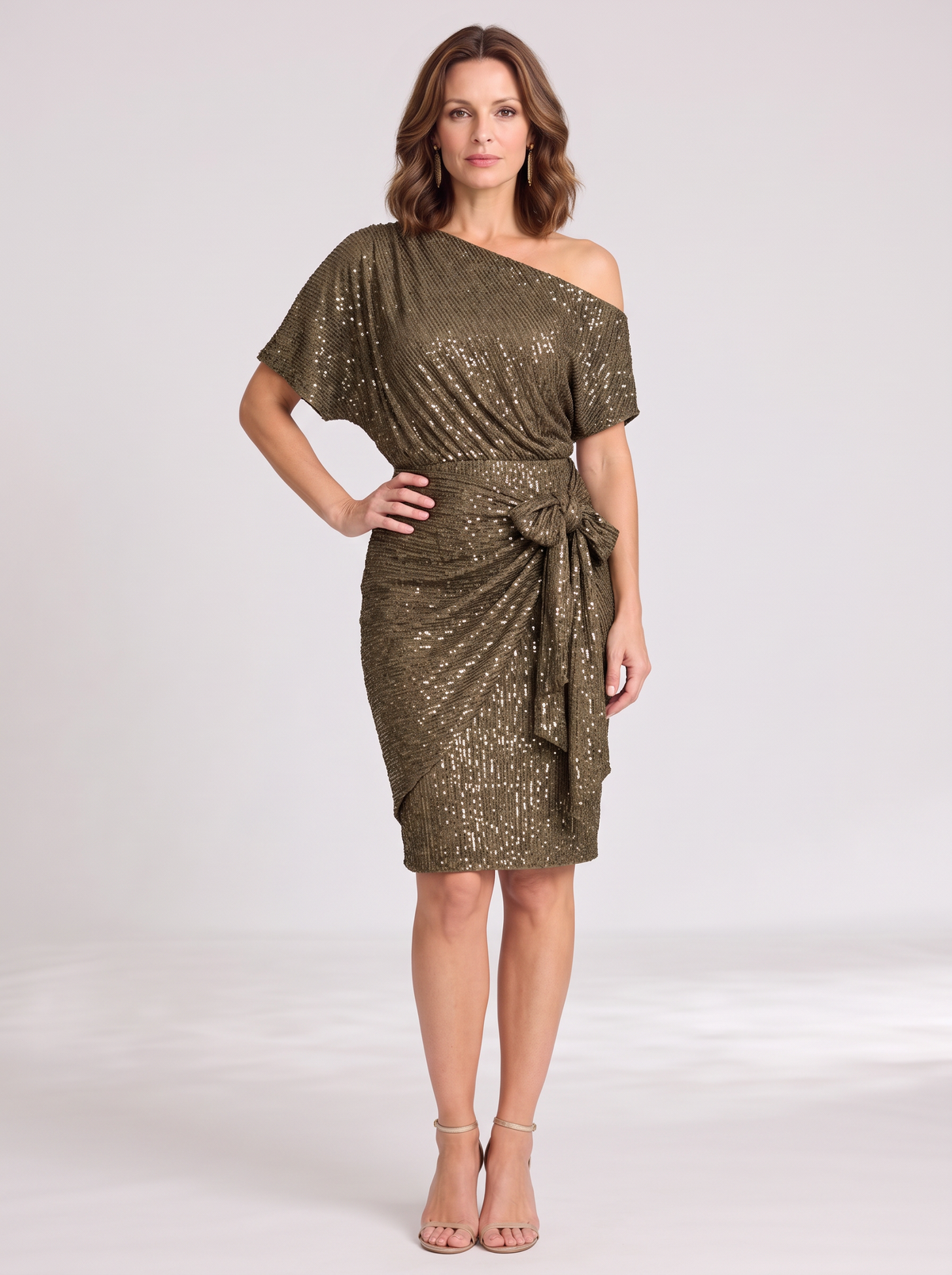 Women's Sparkly Off the Shoulder Wrap Dress – Tie Waist Party Dress