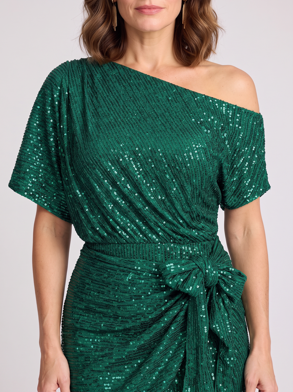Women's Sparkly Off the Shoulder Wrap Dress – Tie Waist Party Dress