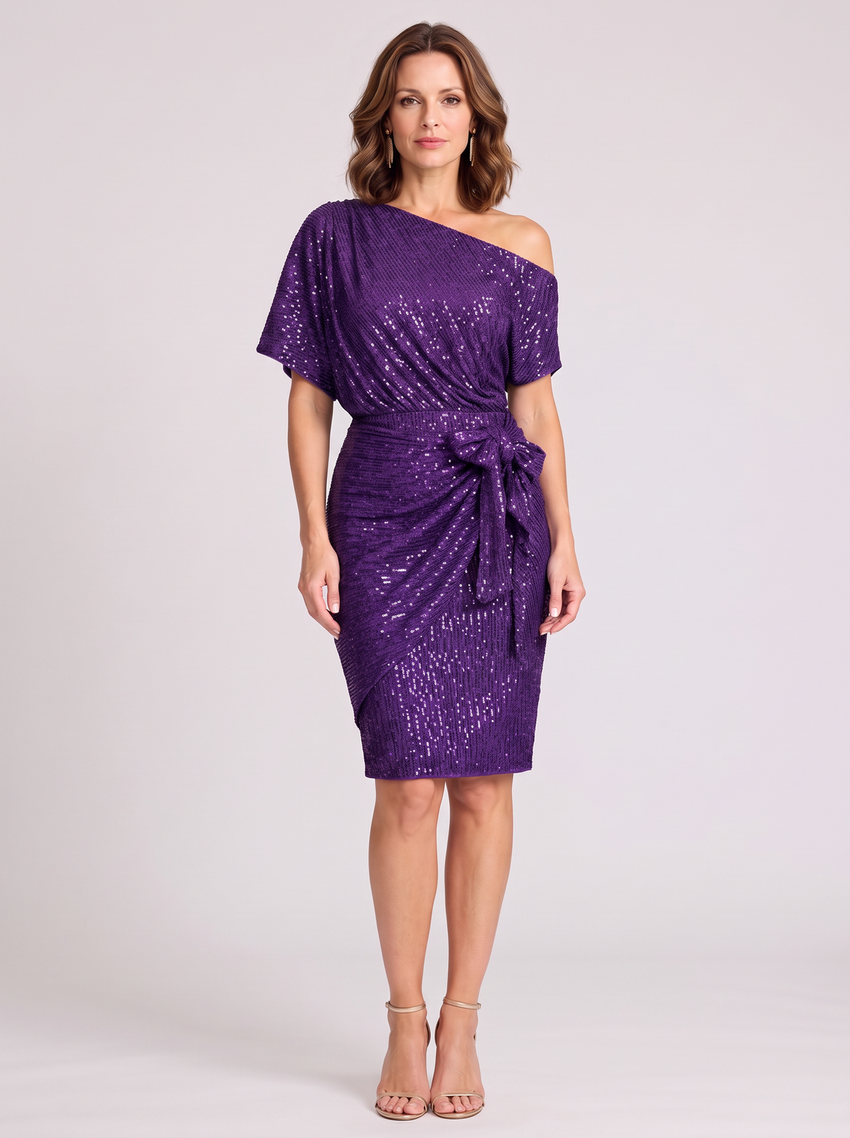 Women's Sparkly Off the Shoulder Wrap Dress – Tie Waist Party Dress