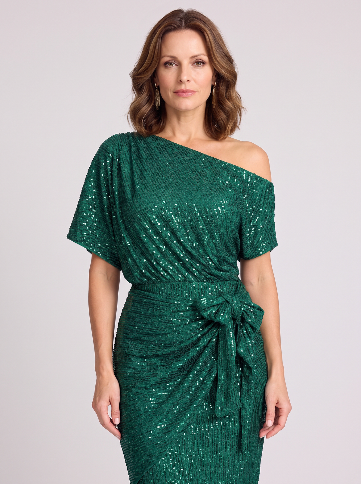 Women's Sparkly Off the Shoulder Wrap Dress – Tie Waist Party Dress