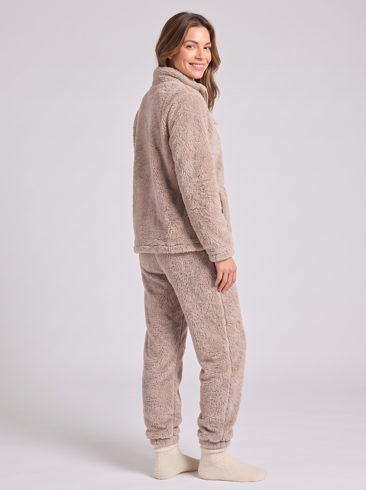 Women's Teddy Fleece Lounge Set – Fluffy Borg Zip Jacket & Joggers