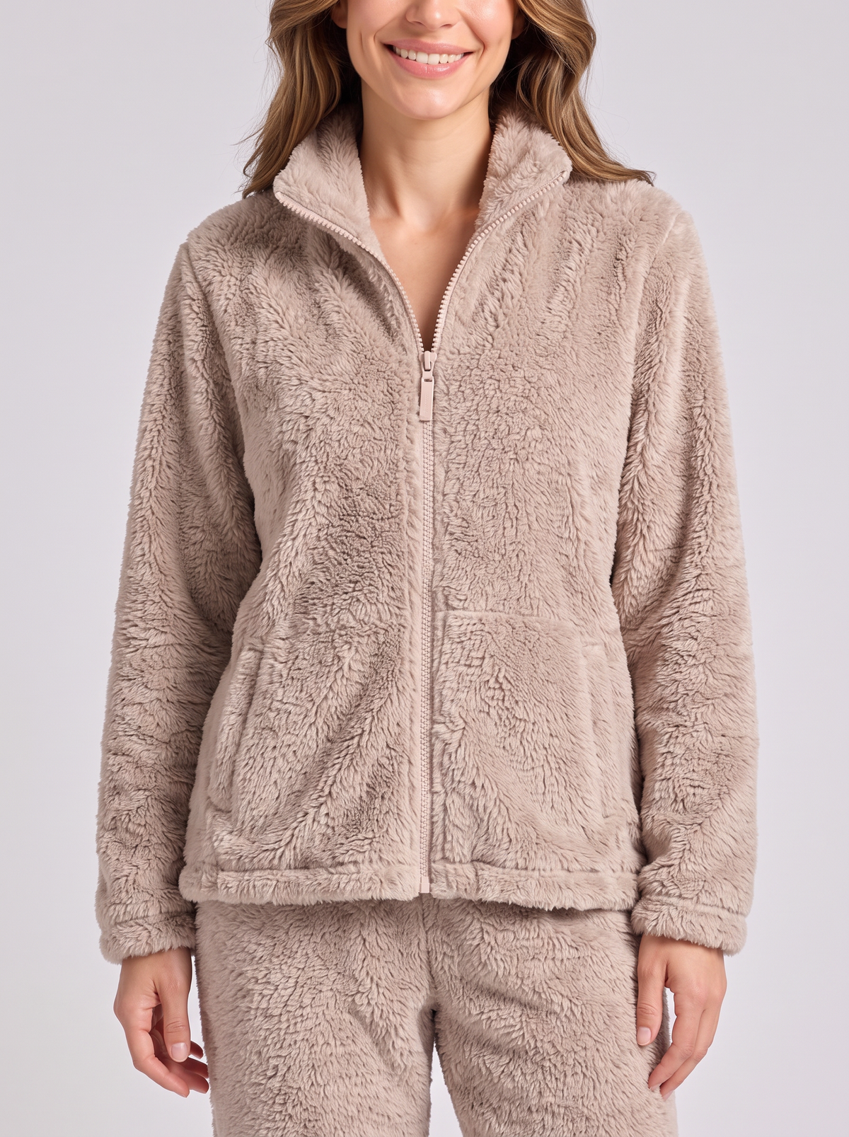 Women's Teddy Fleece Lounge Set – Fluffy Borg Zip Jacket & Joggers