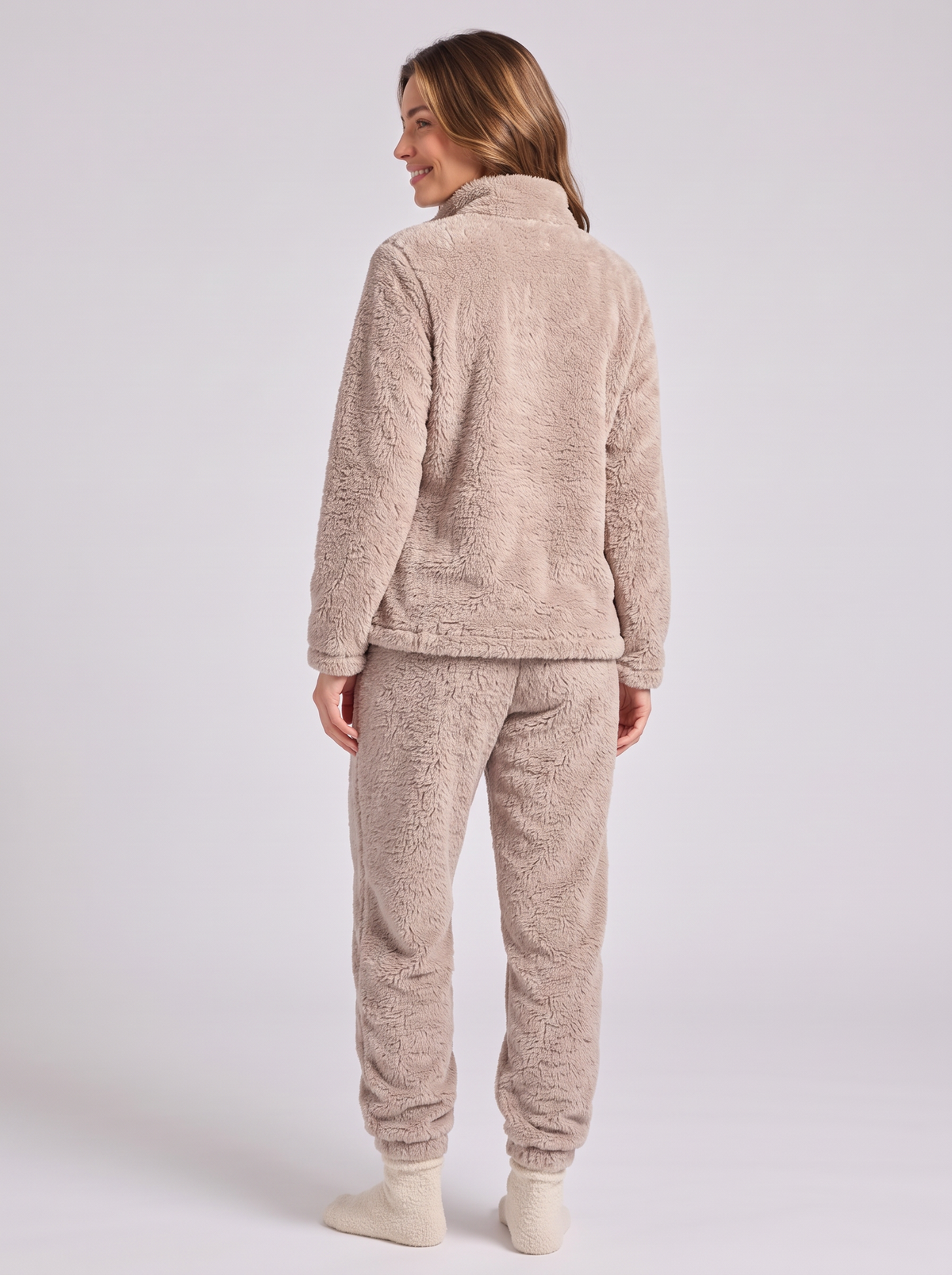 Women's Teddy Fleece Lounge Set – Fluffy Borg Zip Jacket & Joggers