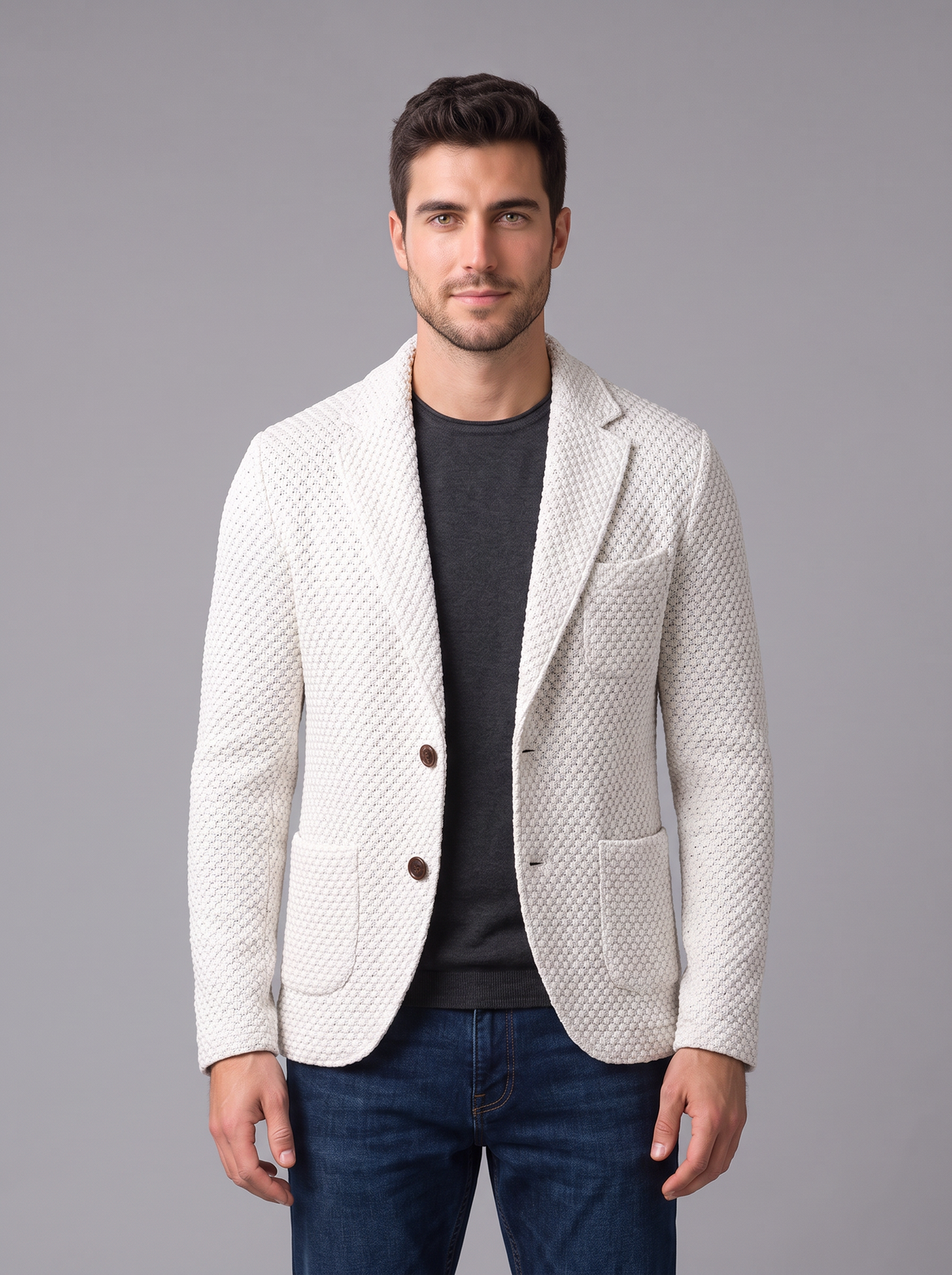 Men's Textured Blazer – Single Breasted Smart Jacket