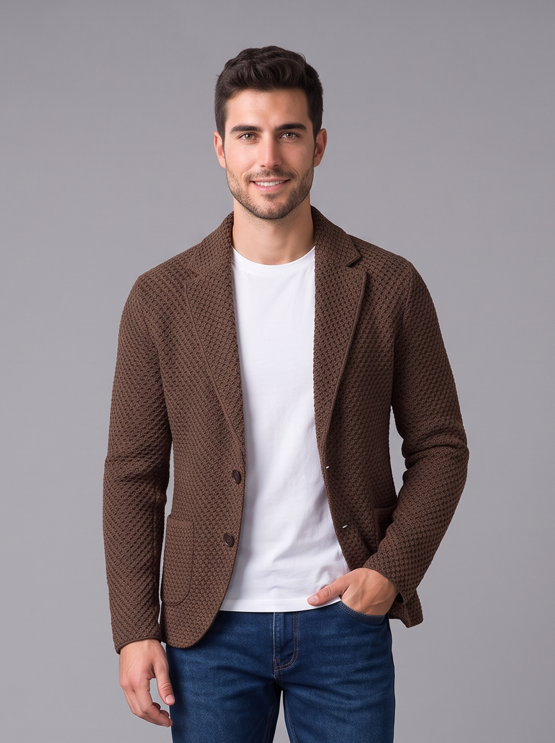 Men's Textured Blazer – Single Breasted Smart Jacket