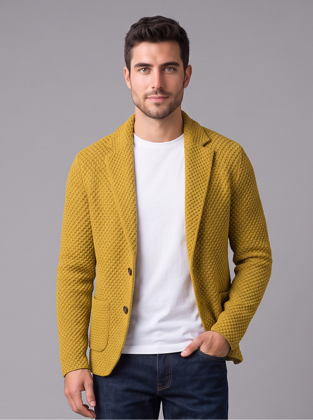 Men's Textured Blazer – Single Breasted Smart Jacket
