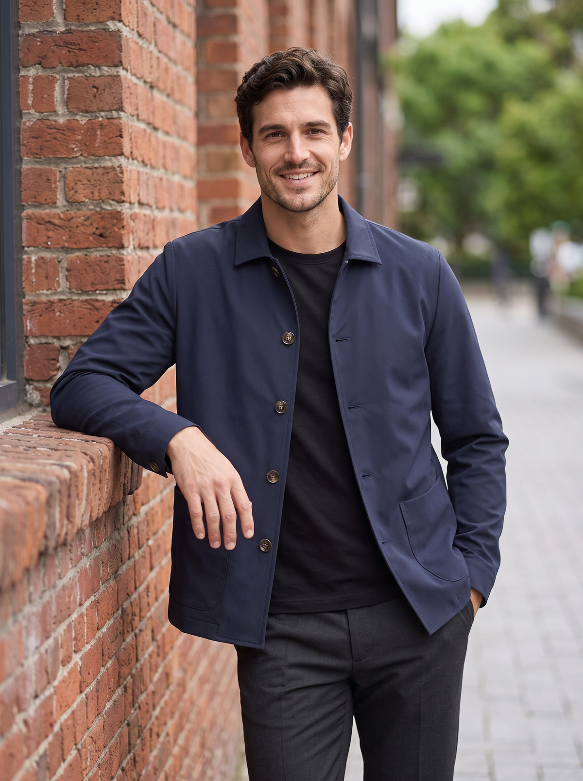 Men's Navy Overshirt – Smart Casual Button Jacket