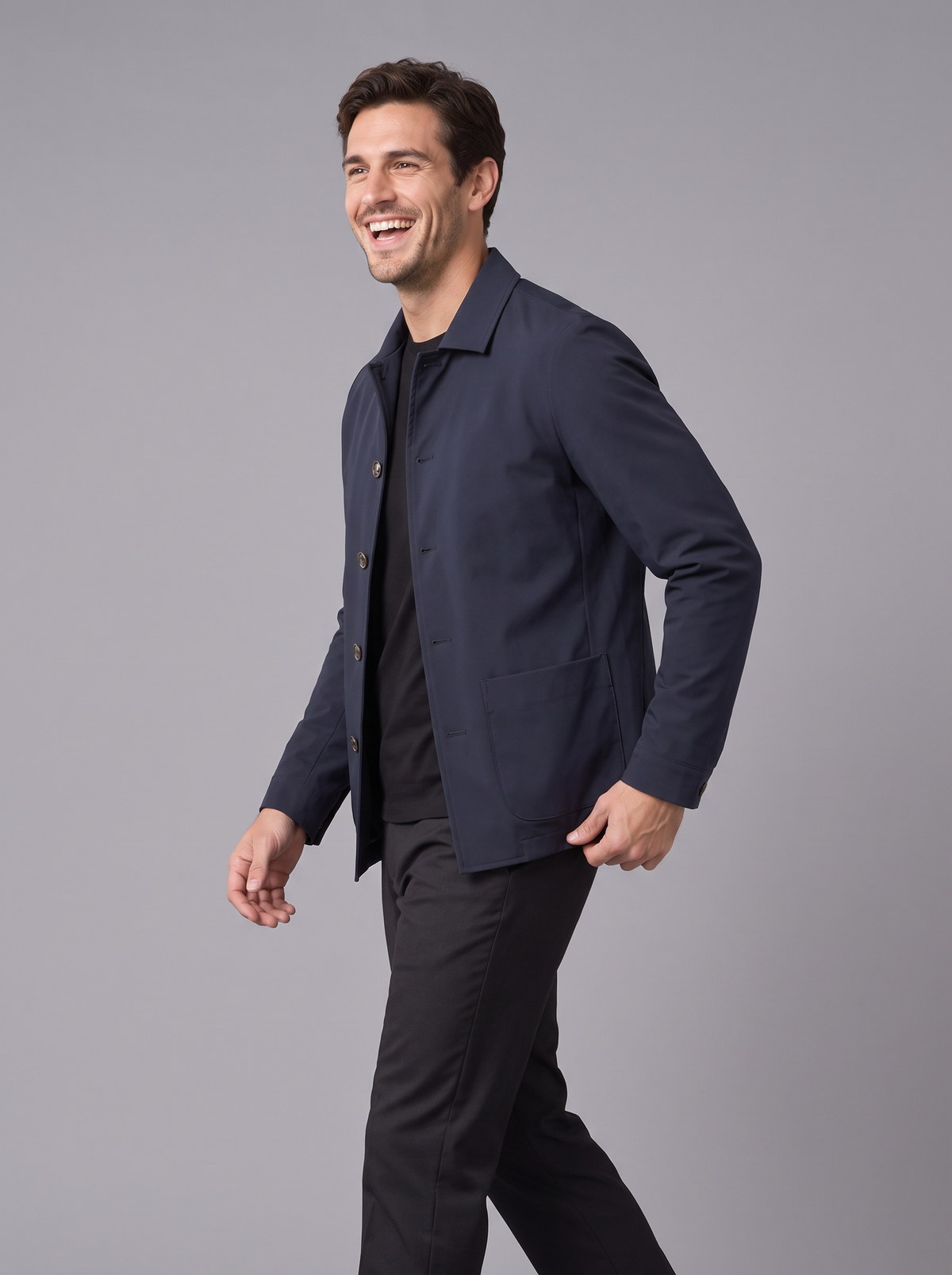 Men's Navy Overshirt – Smart Casual Button Jacket