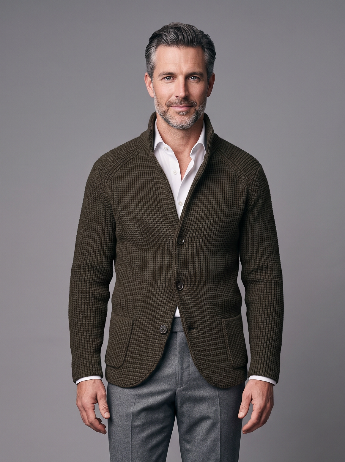Men's Collared Knit Cardigan – Textured Button Up