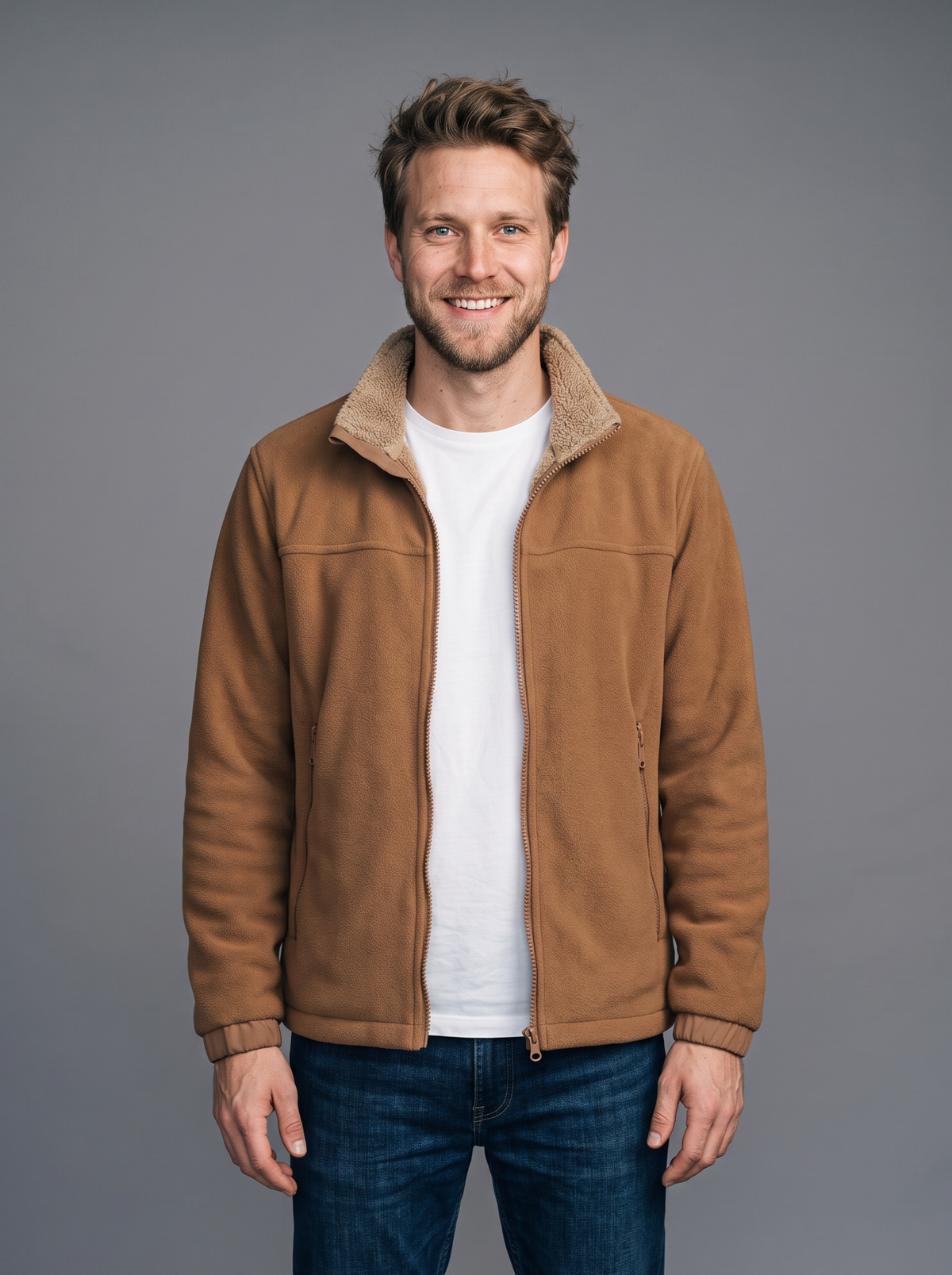Men's Sherpa Lined Fleece Jacket – Zip Up Stand Collar