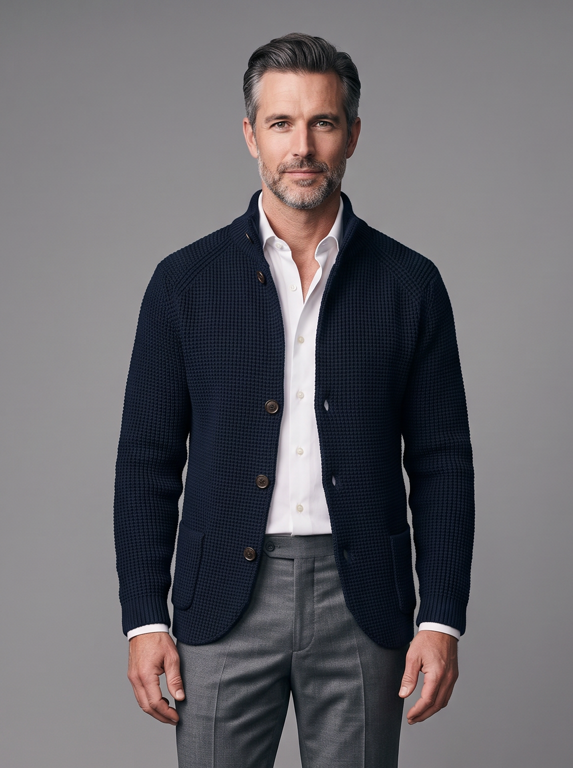 Men's Collared Knit Cardigan – Textured Button Up