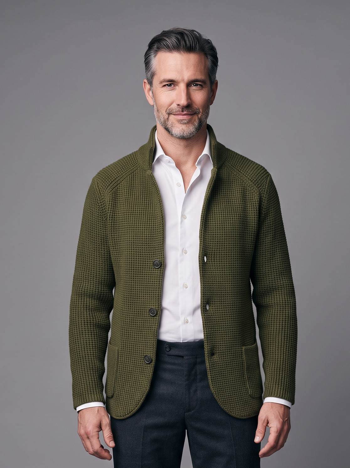Men's Collared Knit Cardigan – Textured Button Up