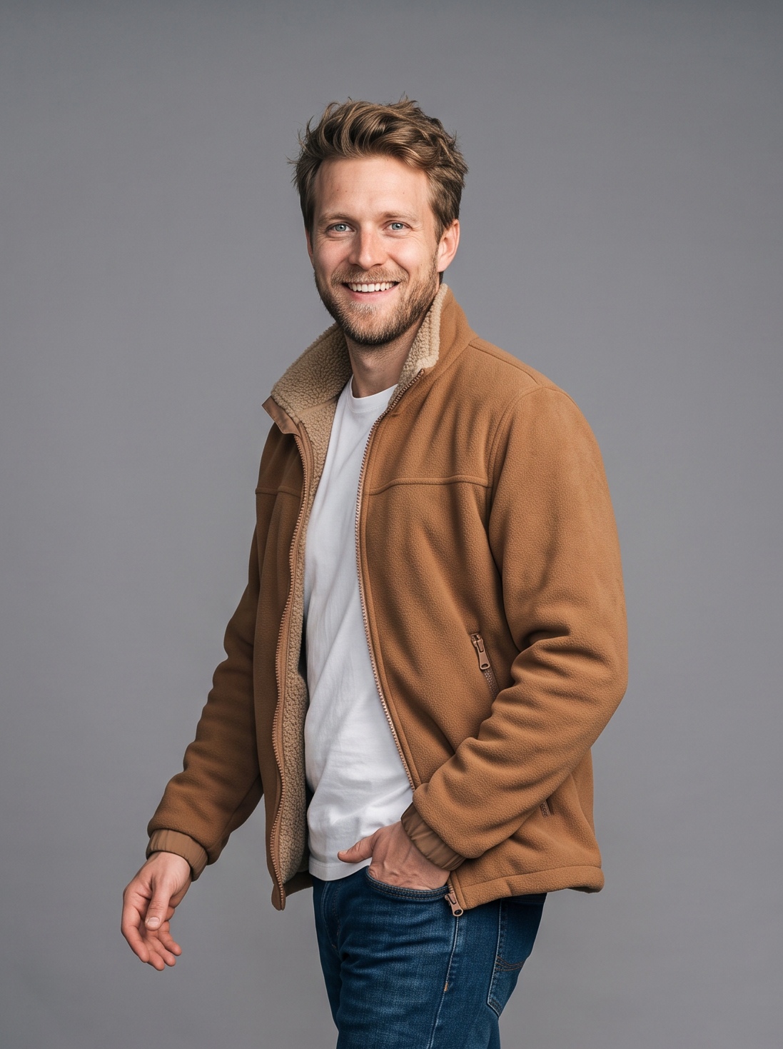 Men's Sherpa Lined Fleece Jacket – Zip Up Stand Collar