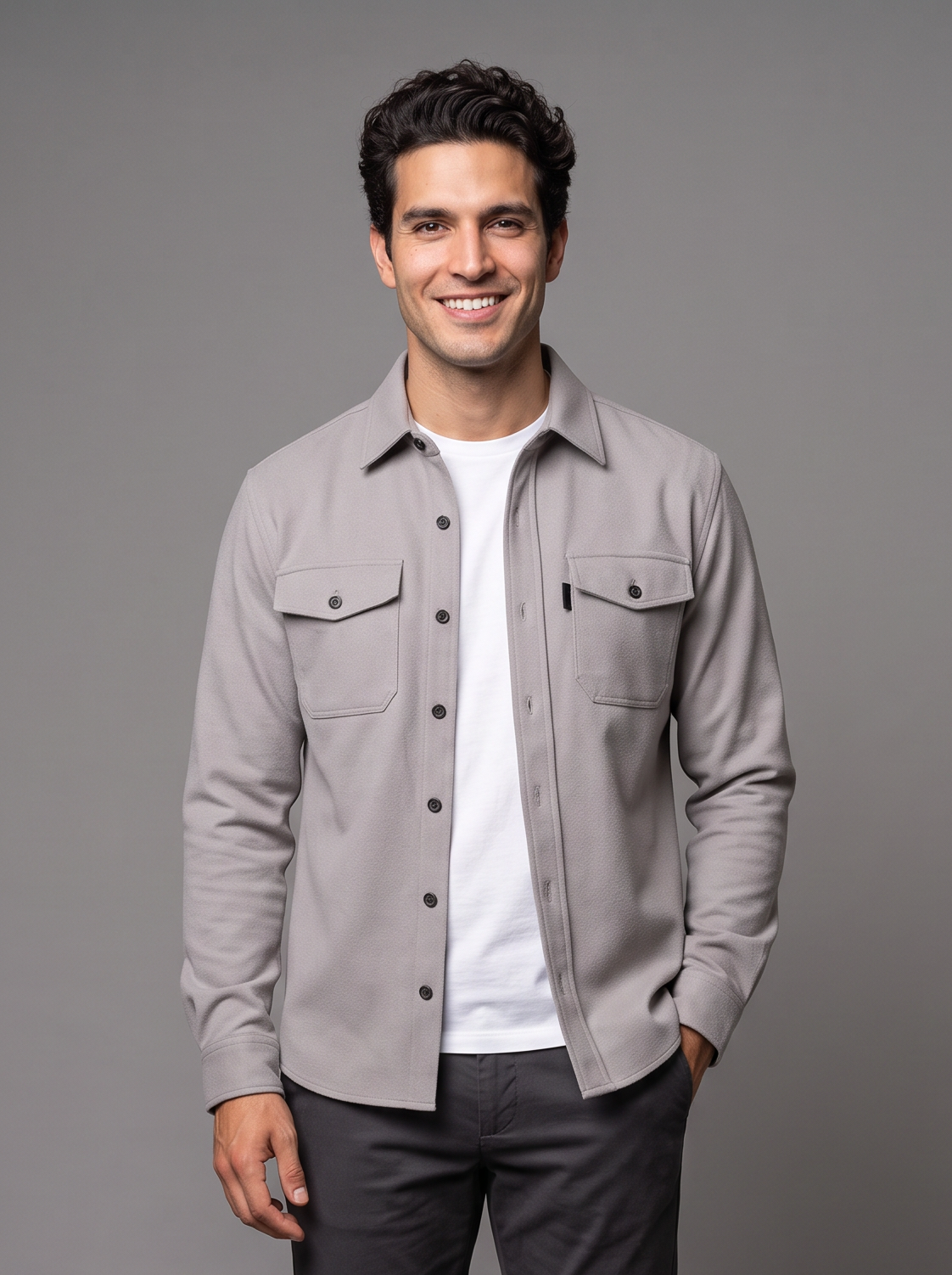 Men's Slim Overshirt – Brushed Shacket with Flap Pockets