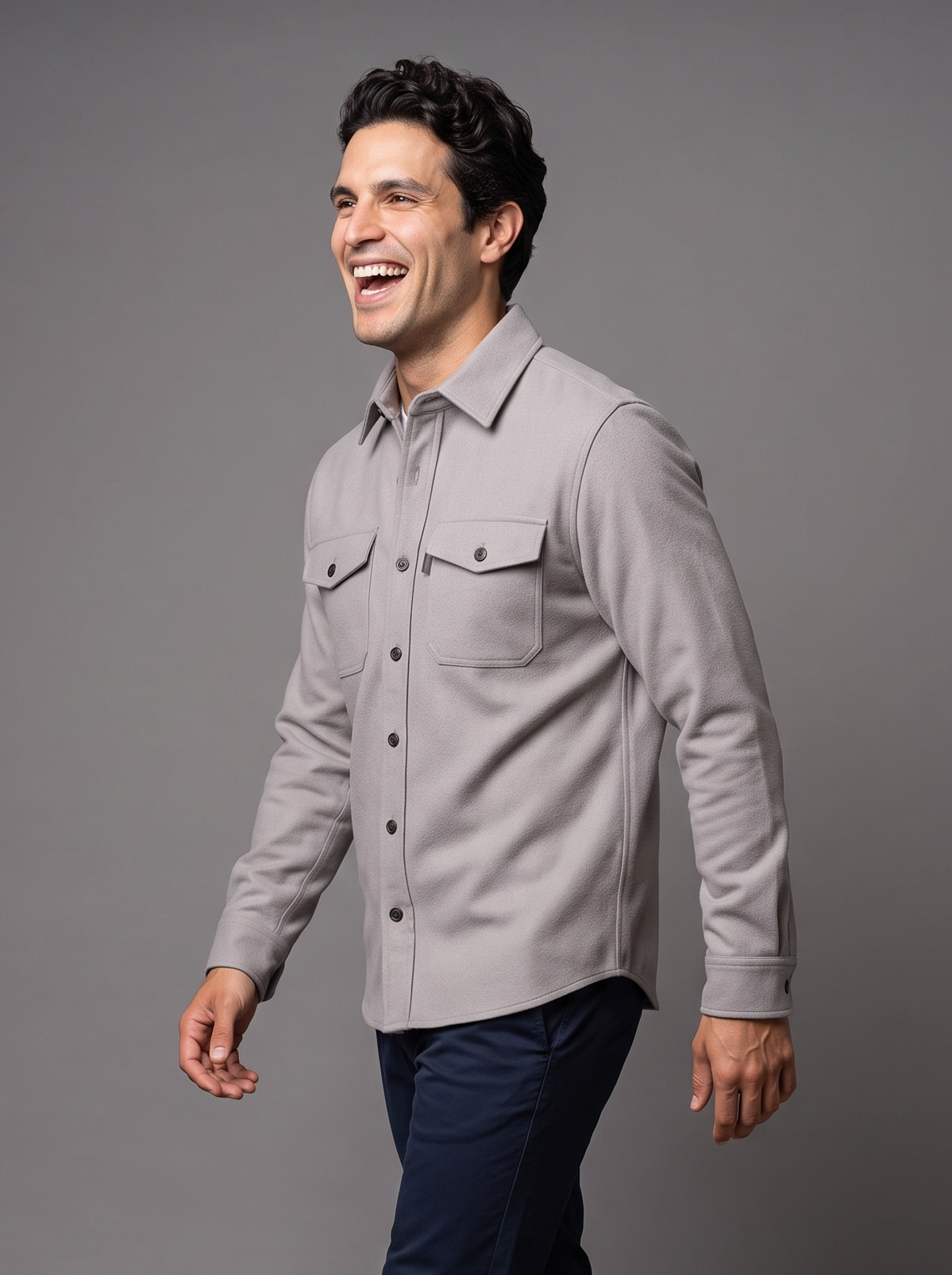 Men's Slim Overshirt – Brushed Shacket with Flap Pockets