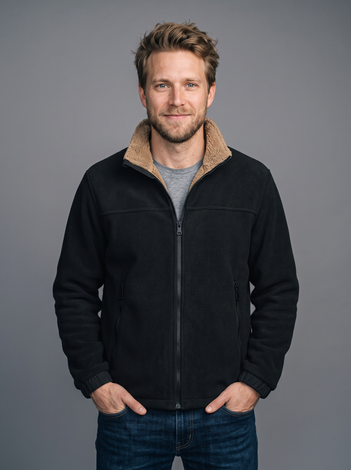Men's Sherpa Lined Fleece Jacket – Zip Up Stand Collar