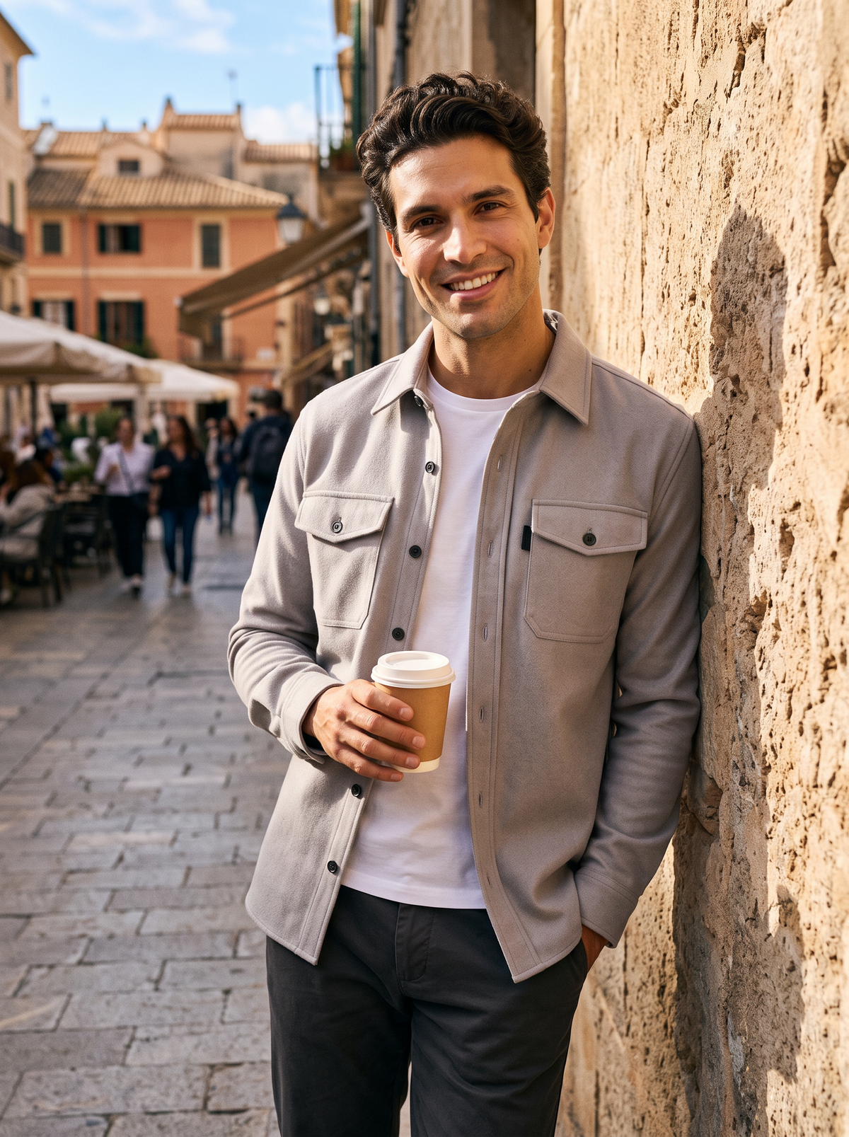 Men's Slim Overshirt – Brushed Shacket with Flap Pockets