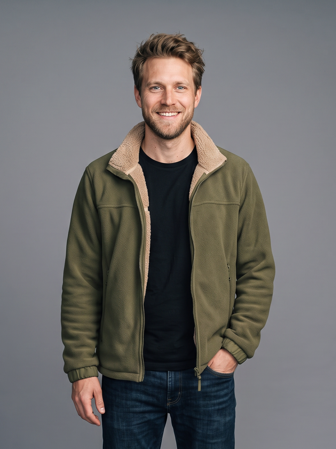 Men's Sherpa Lined Fleece Jacket – Zip Up Stand Collar