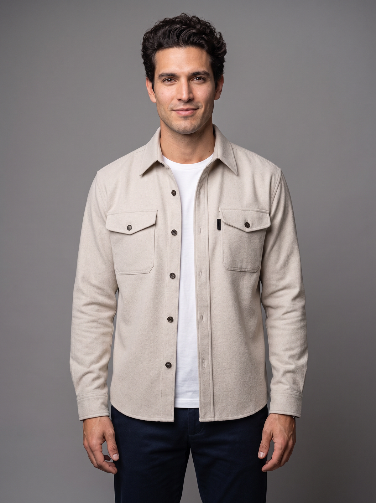 Men's Slim Overshirt – Brushed Shacket with Flap Pockets