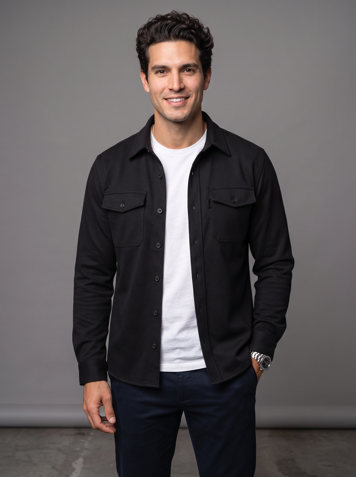 Men's Slim Overshirt – Brushed Shacket with Flap Pockets