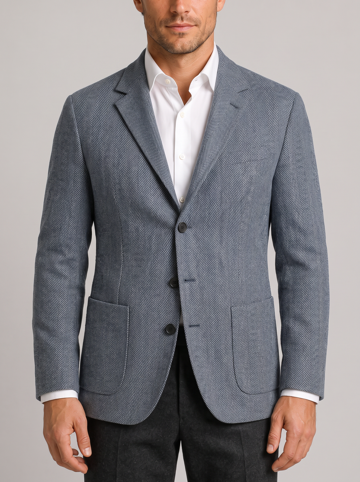 Men's Herringbone Sports Jacket with Patch Pockets