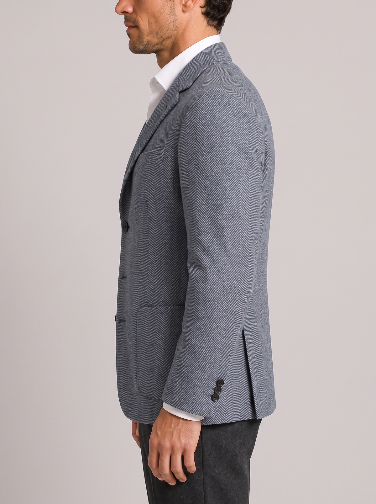 Men's Herringbone Sports Jacket with Patch Pockets