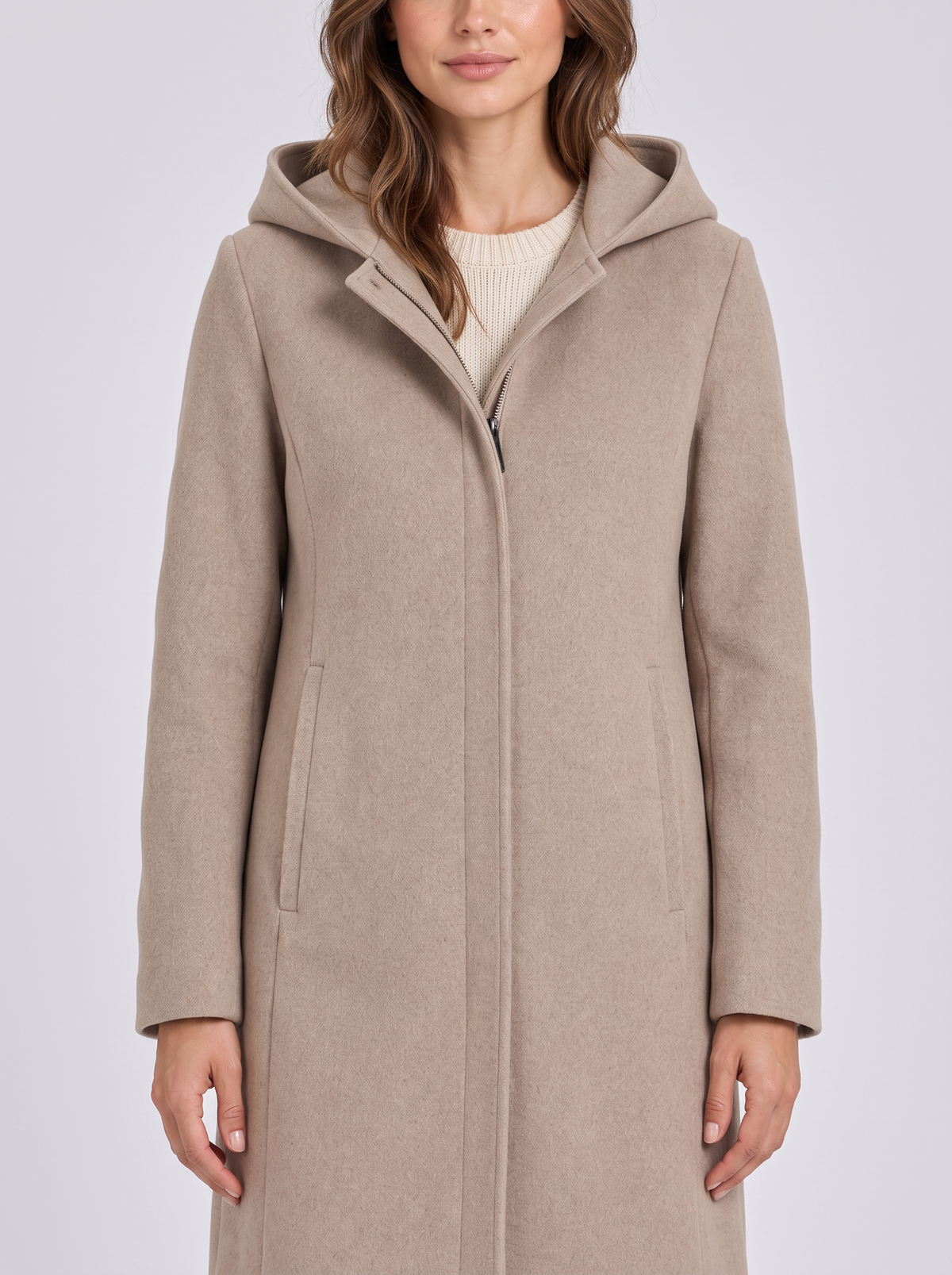 Women's Hooded Wool Coat – Zip-Front Winter Coat