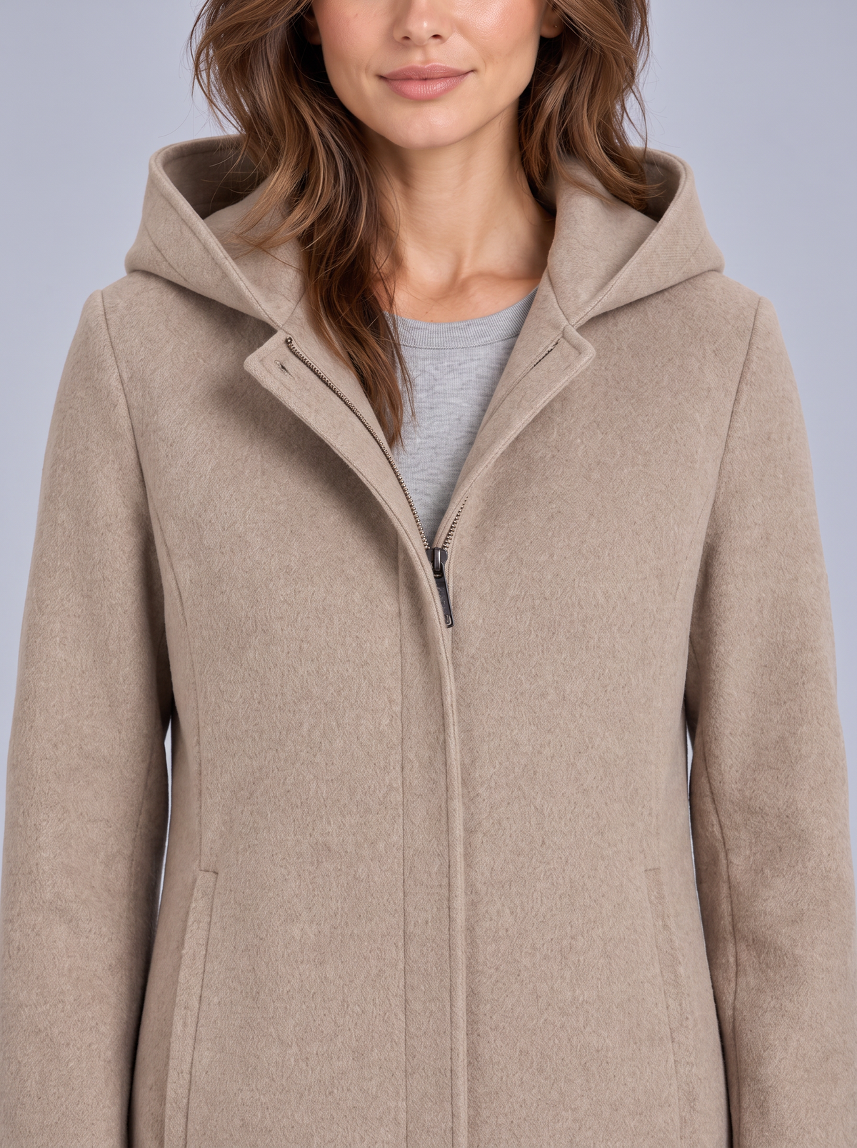 Women's Hooded Wool Coat – Zip-Front Winter Coat