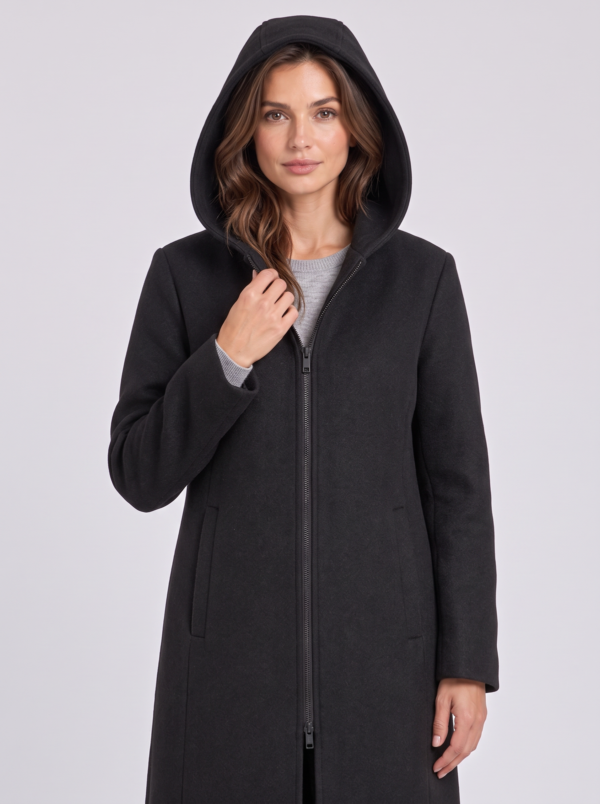 Women's Hooded Wool Coat – Zip-Front Winter Coat