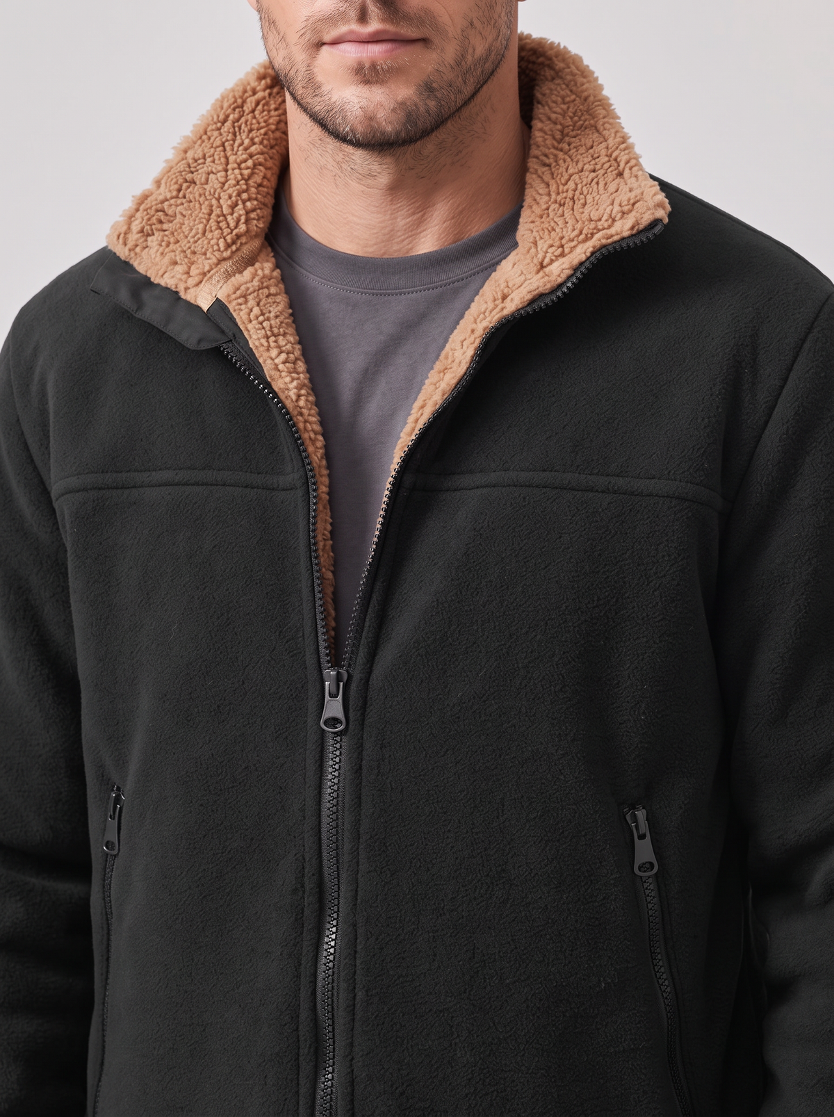 Men's Sherpa Lined Fleece Jacket – Full Zip with High Collar