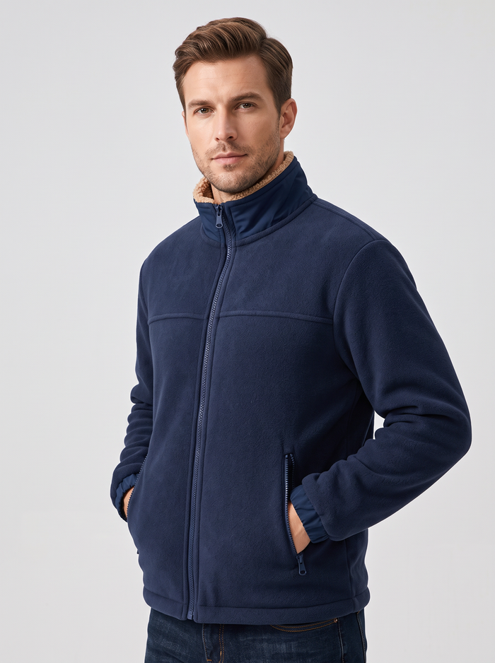 Men's Sherpa Lined Fleece Jacket – Full Zip with High Collar