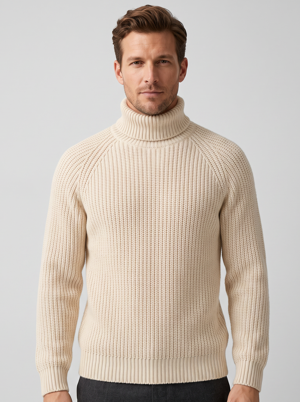 Men's Chunky Roll Neck Jumper – Ribbed Knit Turtleneck