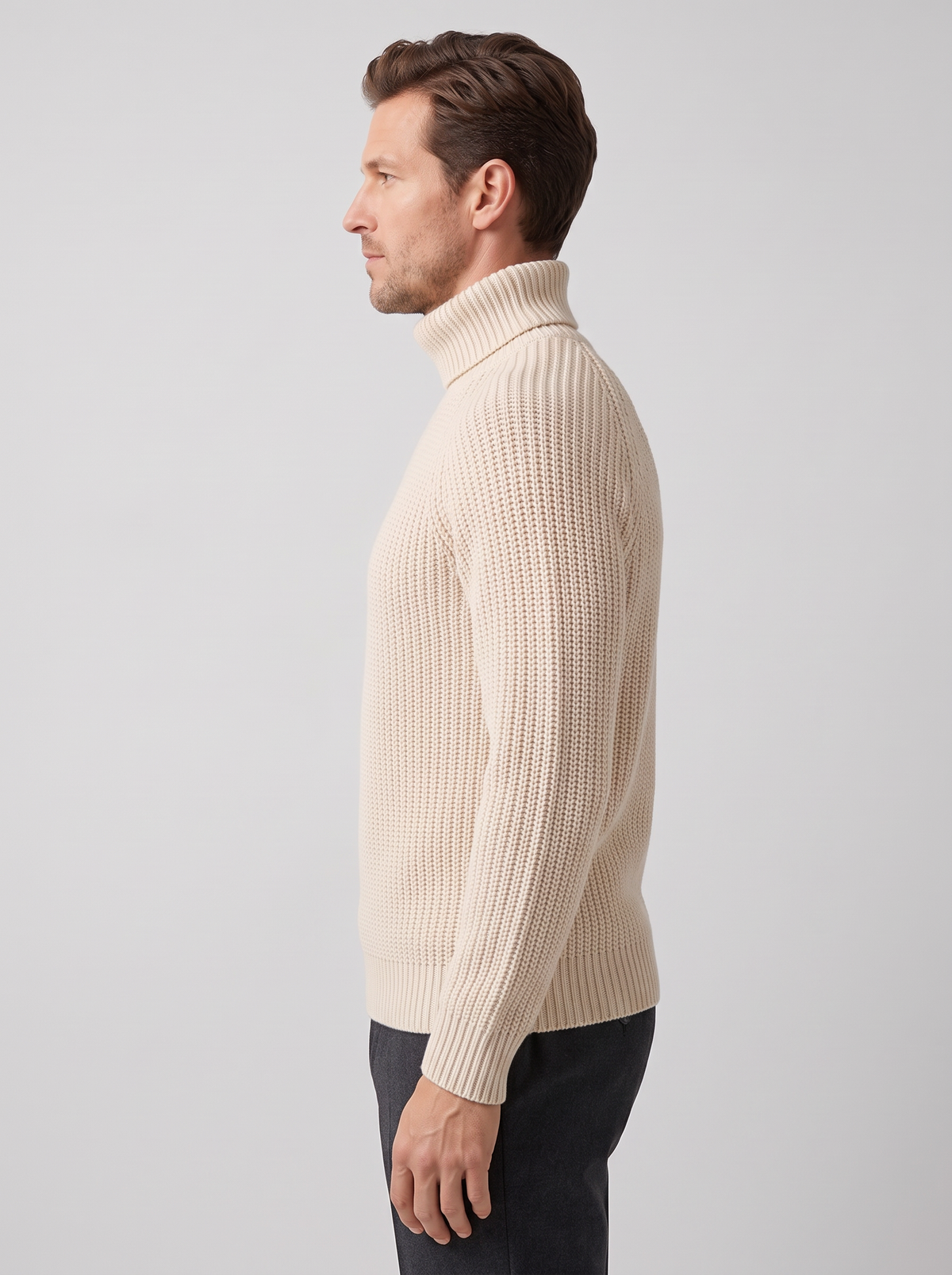 Men's Chunky Roll Neck Jumper – Ribbed Knit Turtleneck