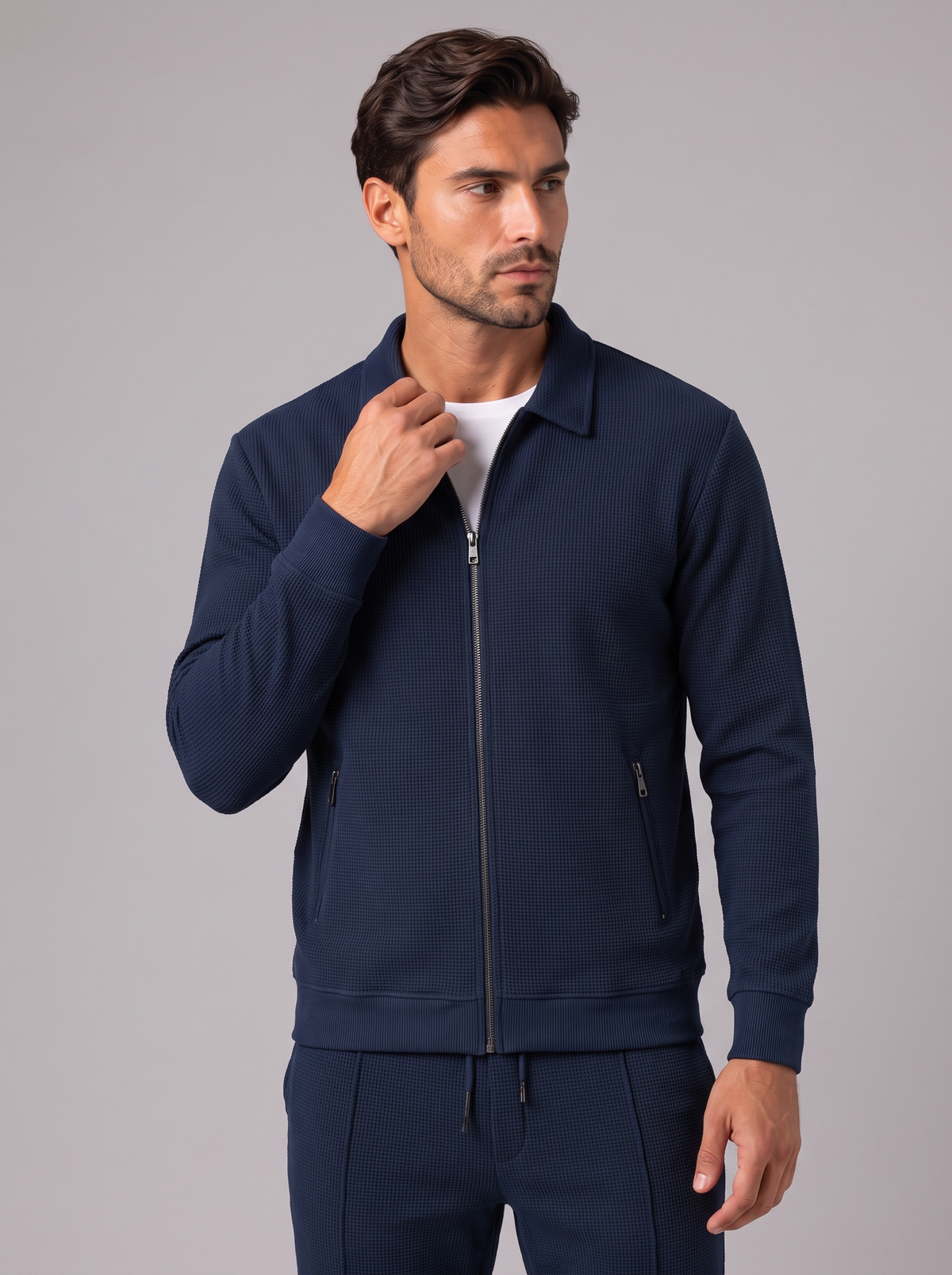 Men's Waffle Co-ord Set – Zip Jacket and Tapered Joggers