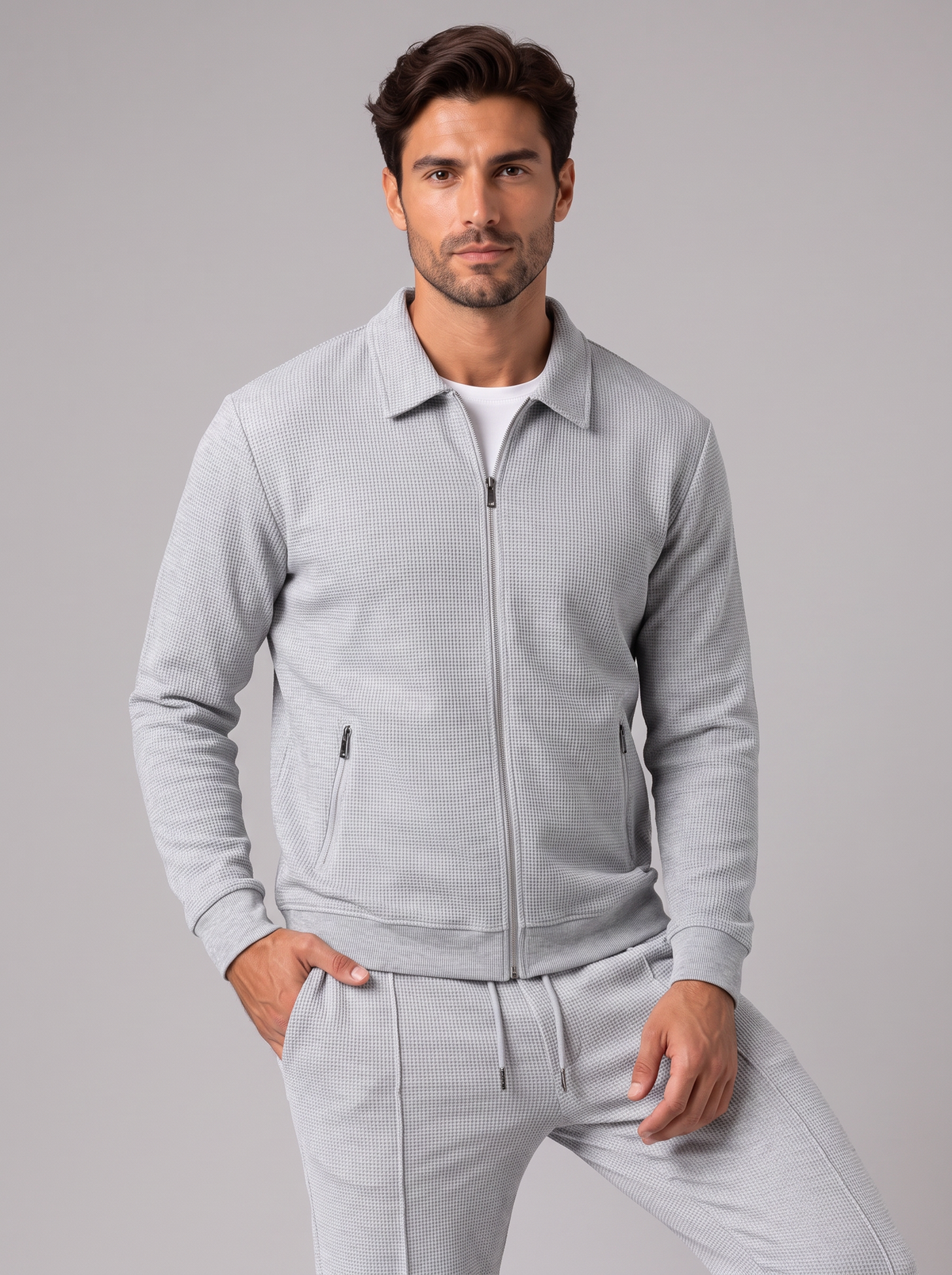 Men's Waffle Co-ord Set – Zip Jacket and Tapered Joggers