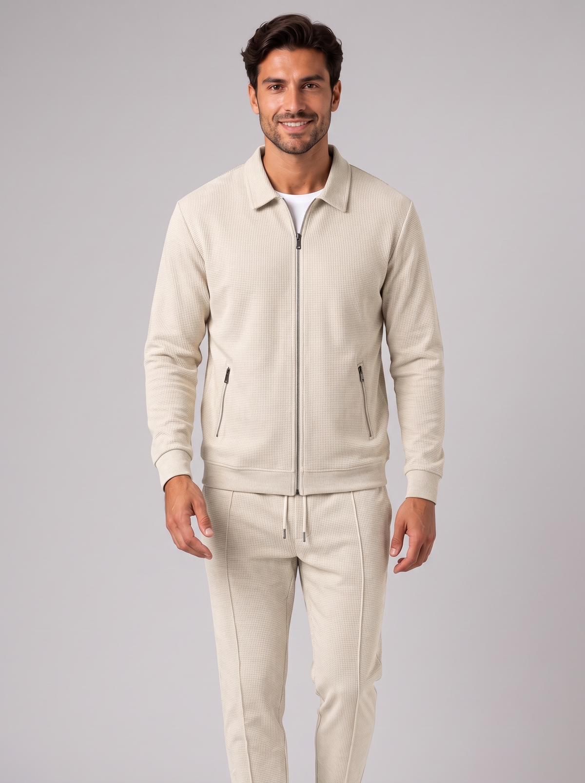 Men's Waffle Co-ord Set – Zip Jacket and Tapered Joggers