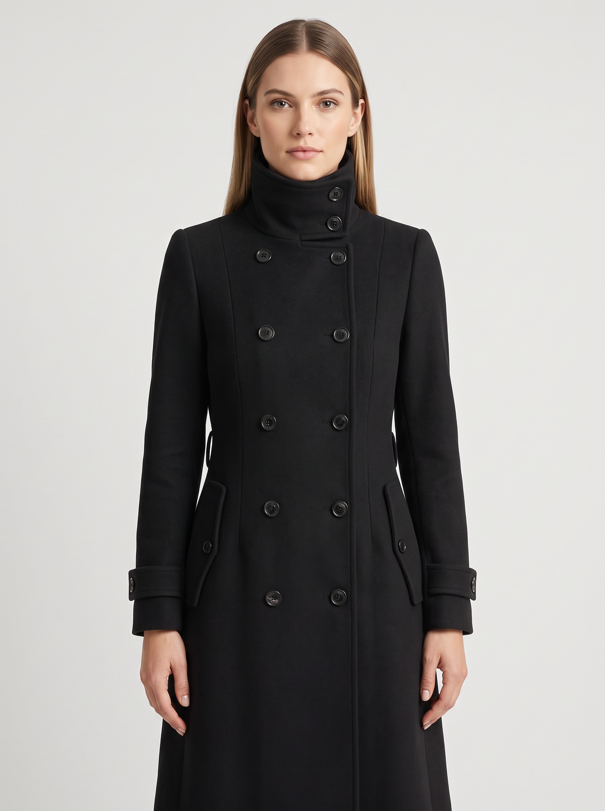 Women's Double-Breasted Winter Coat – High Collar Wool Blend