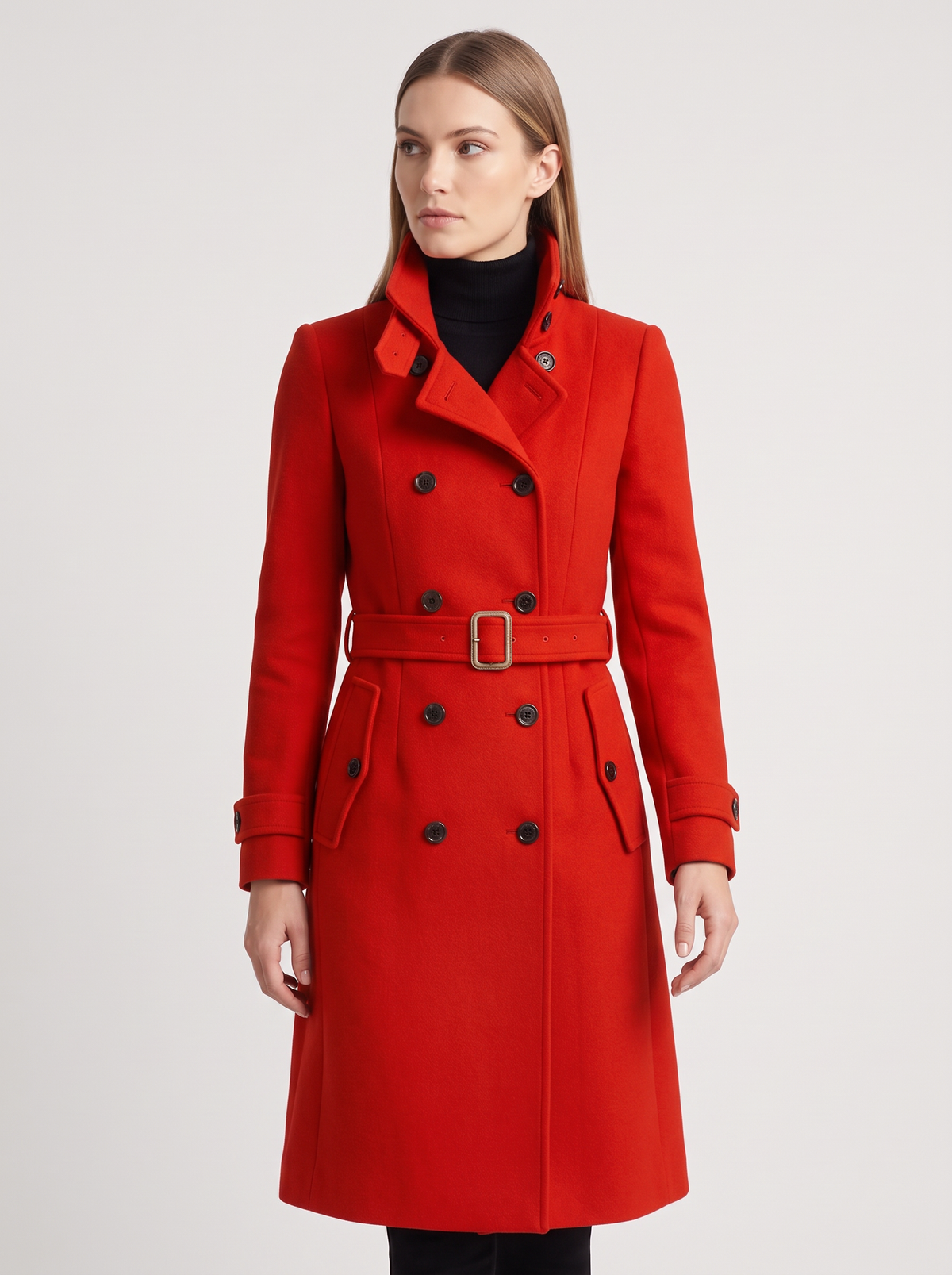 Women's Double-Breasted Winter Coat – High Collar Wool Blend
