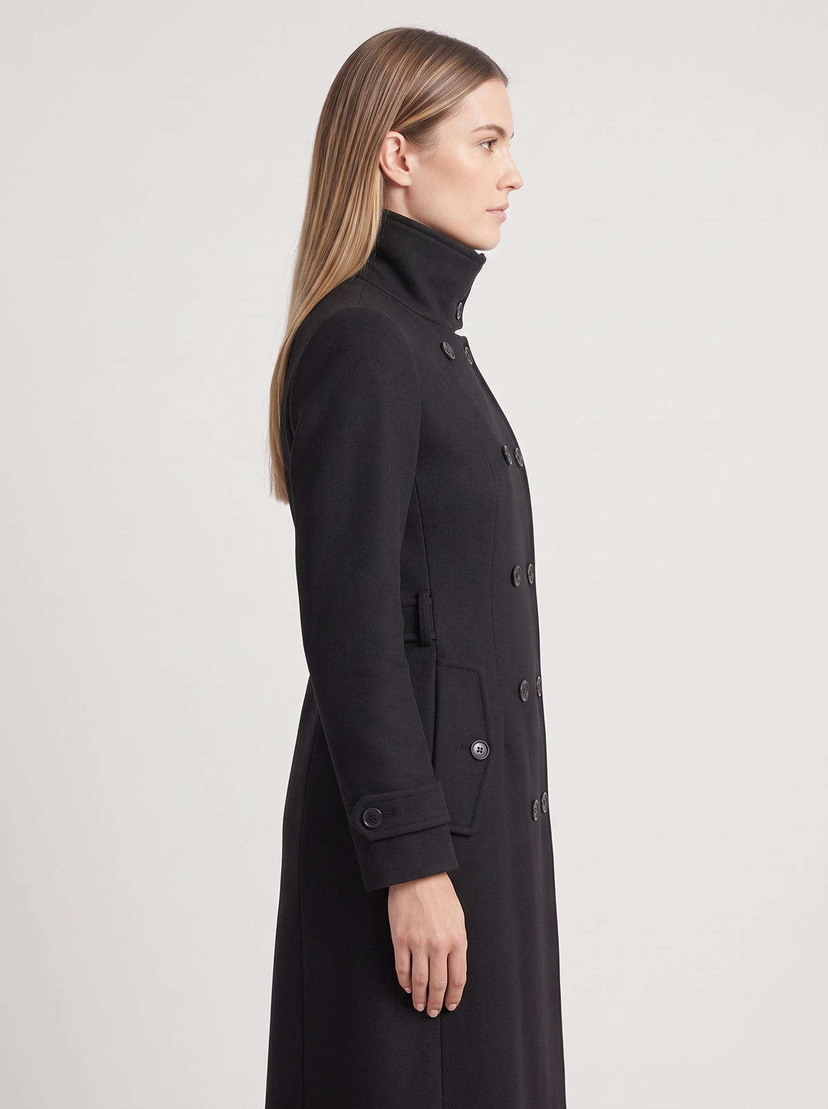 Women's Double-Breasted Winter Coat – High Collar Wool Blend